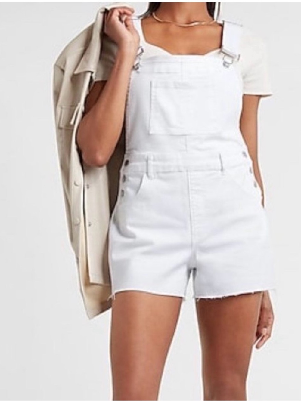 Express White Denim Short Overalls
